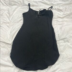 Full Tilt Black Ribbed Dress with Lace-Up Front